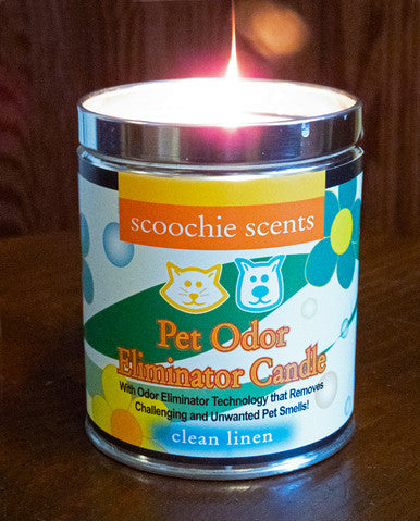 Scoochie Scents Clean Linen Pet Odor Eliminator Candle Tin Retail