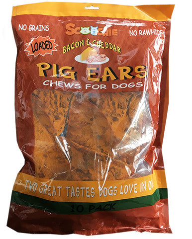Bacon & Cheddar Loaded Pig Ears 10 Pack Pegable Zip Lock Bag