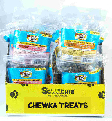 Chewka Dog Training Treats - Bacon Flavor &  Peanut Butter Flavor 4.5 oz Assorted Large PDQ of 24