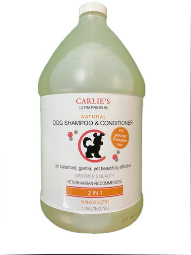 Carlies Ultra Premium Dog Shampoo & Conditioner, Mango Scent For Dogs Gallon Groomer Bottle Retail