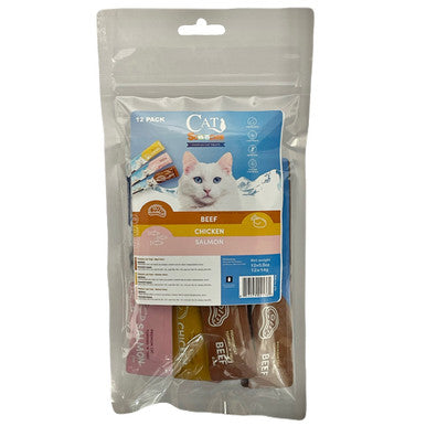 Cat by Scoochie Assorted Lick Treats- Chicken, Salmon, and Beef .5oz-12 Pack