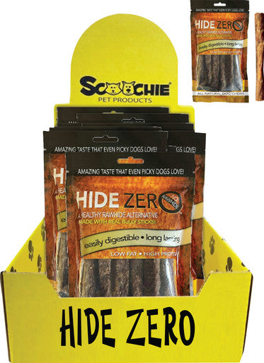 Hide Zero 6 Inch 6 Pack Bully Flavored Rawhide Alternative Chew in Zip Lock Bag Med Long PDQ of 12