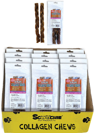 2 Pack 12 Inch BRAIDED CS Deluxe Collagen Sticks in Zip Lock bag 12x9x11 PDQ of 12