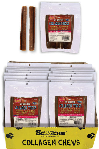 6 Inch CS Deluxe Collagen Sticks 6 Pack in Zip Lock Bag 12x9x11 PDQ of 16