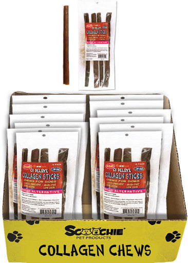 12 Inch CS Deluxe Collagen Sticks 4 Pack In Zip Lock Bag 12x9x11 PDQ of 12