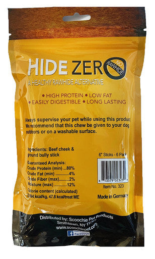 Hide Zero 6 Inch 6 Pack Bully Flavored Rawhide