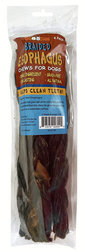 4 Pack 12 Inch Braided Esophagus Sticks in a zip lock bag