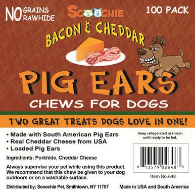 Bacon & Cheddar Loaded Pig Ears 100 Bulk Per Box