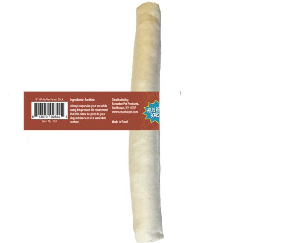 9 Inch White Retriever Stick With Band and UPC