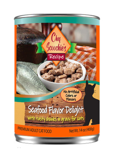 Chef Scoochies Seafood Chunky Cat Food 14 Ounce Pop Top Can
