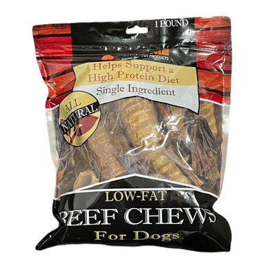Beef Chew Value Pack 1 Pound Natural Chews In A Printed Zip Lock, Pegable Full Color Bag With Window
